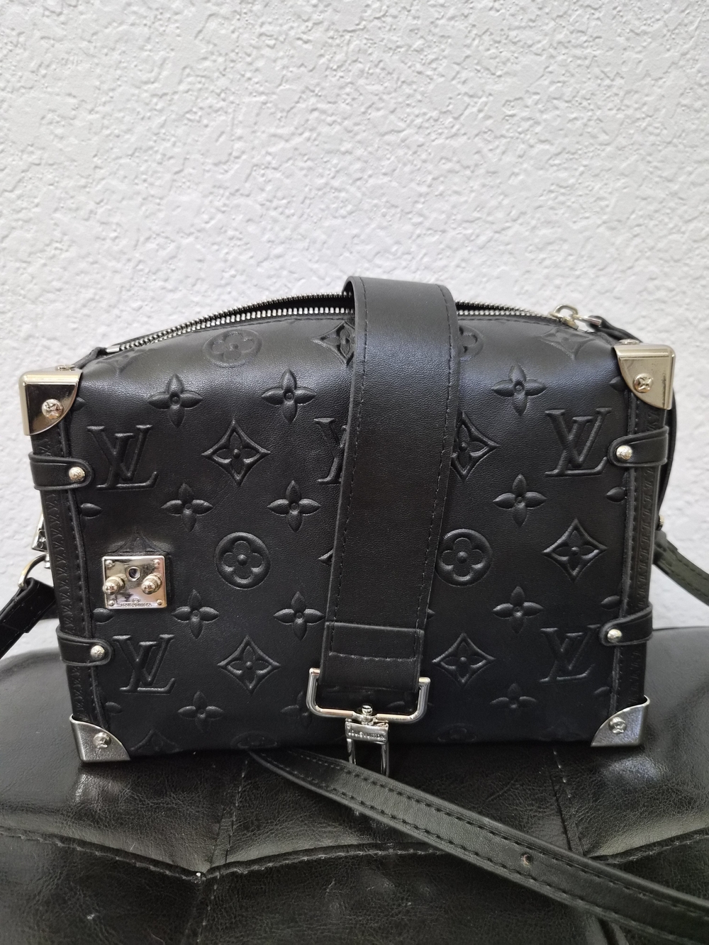 Louis Vuitton Black Monogram Embossed Crossbody Trunk Bag